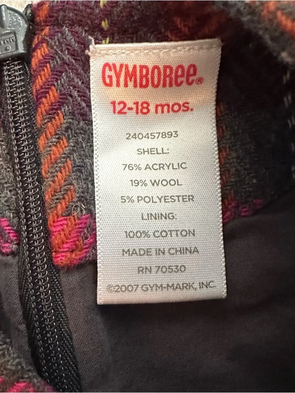 Vintage 2007 Gymboree Fall Forest Herringbone Plaid Jumper Dress 12-18M baby